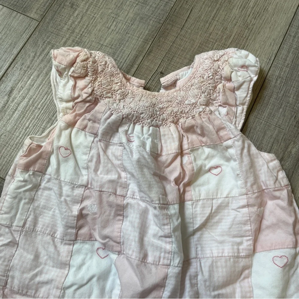 Janie and Jack Pink Patchwork Heart Romper - Fully Lined 6-12M Summer Outfit